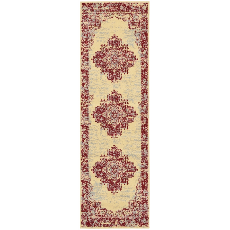 Nourison Grafix 8' Runner Red and White Fabric Vintage Area Rug (8' Runner)
