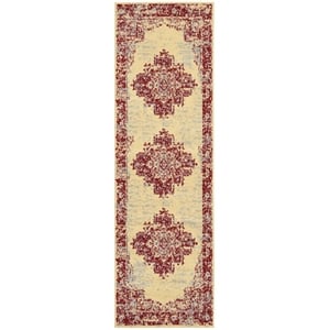 Nourison Grafix 8' Runner Red and White Fabric Vintage Area Rug (8' Runner)