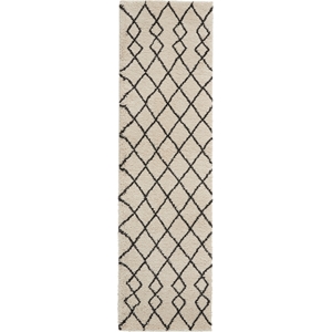 Nourison Geometric Shag 2'2&quot x 7'6&quot Ivory/Charcoal Moroccan Indoor Rug