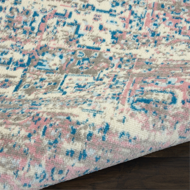 Nourison Grafix 2' x 4' White and Pink Fabric Vintage Area Rug (2' x 4')