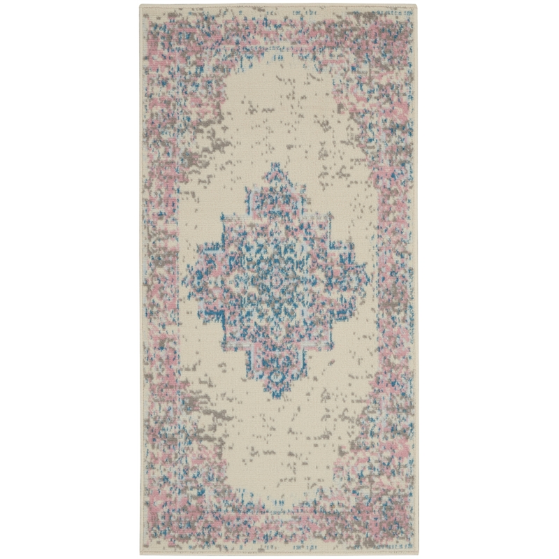 Nourison Grafix 2' x 4' White and Pink Fabric Vintage Area Rug (2' x 4')