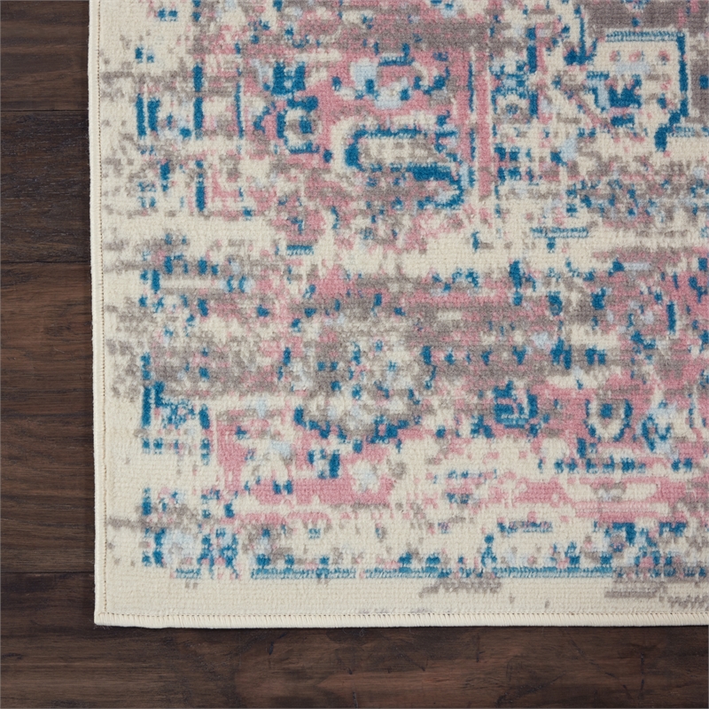 Nourison Grafix 2' x 4' White and Pink Fabric Vintage Area Rug (2' x 4')