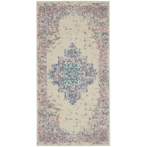 Nourison Grafix 2' x 4' White and Pink Fabric Vintage Area Rug (2' x 4')