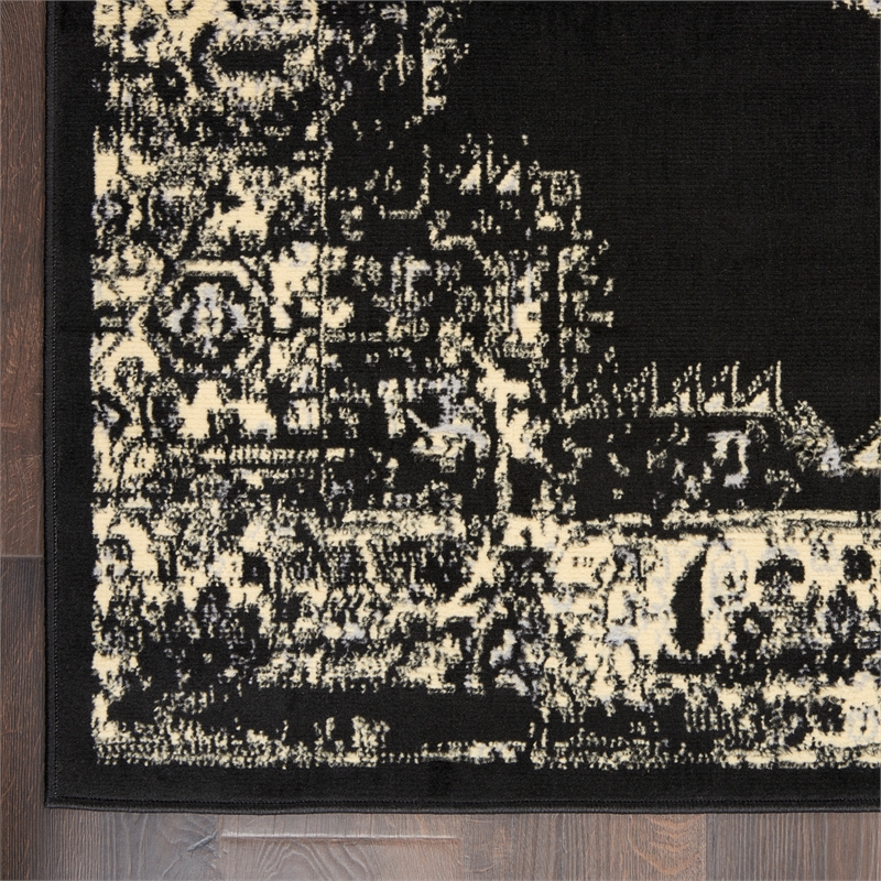 Nourison Grafix 3' x 5' Black and White Fabric Vintage Area Rug (3' x 5')