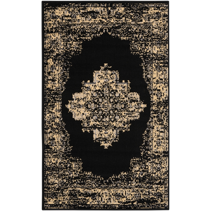 Nourison Grafix 3' x 5' Black and White Fabric Vintage Area Rug (3' x 5')