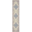 Nourison Grafix 10' Runner White and Pink Fabric Vintage Area Rug (10' Runner)