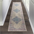 Nourison Grafix 12' Runner White and Pink Fabric Vintage Area Rug (12' Runner)