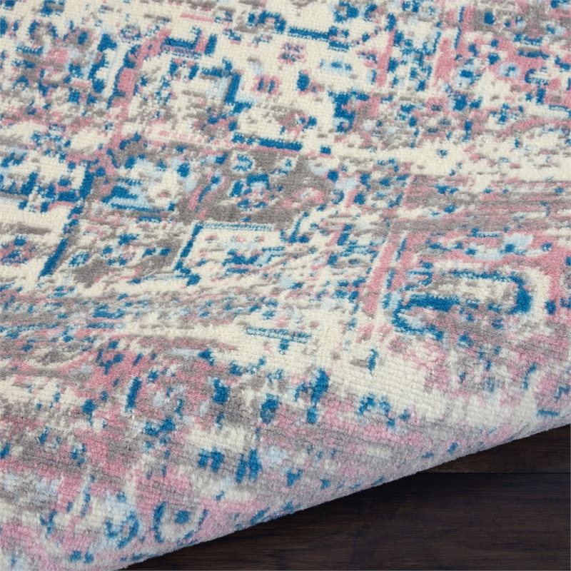 Nourison Grafix 12' Runner White and Pink Fabric Vintage Area Rug (12' Runner)