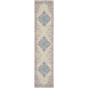 Nourison Grafix 12' Runner White and Pink Fabric Vintage Area Rug (12' Runner)