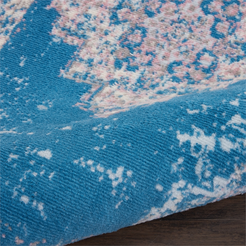 Nourison Grafix 8' Runner Blue Fabric Vintage Area Rug (8' Runner)