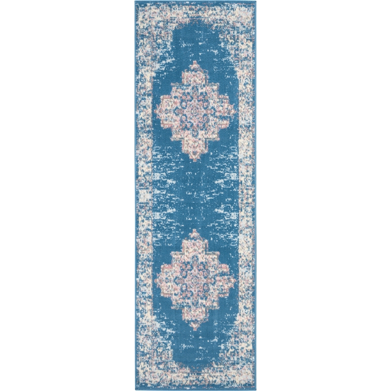 Nourison Grafix 8' Runner Blue Fabric Vintage Area Rug (8' Runner)