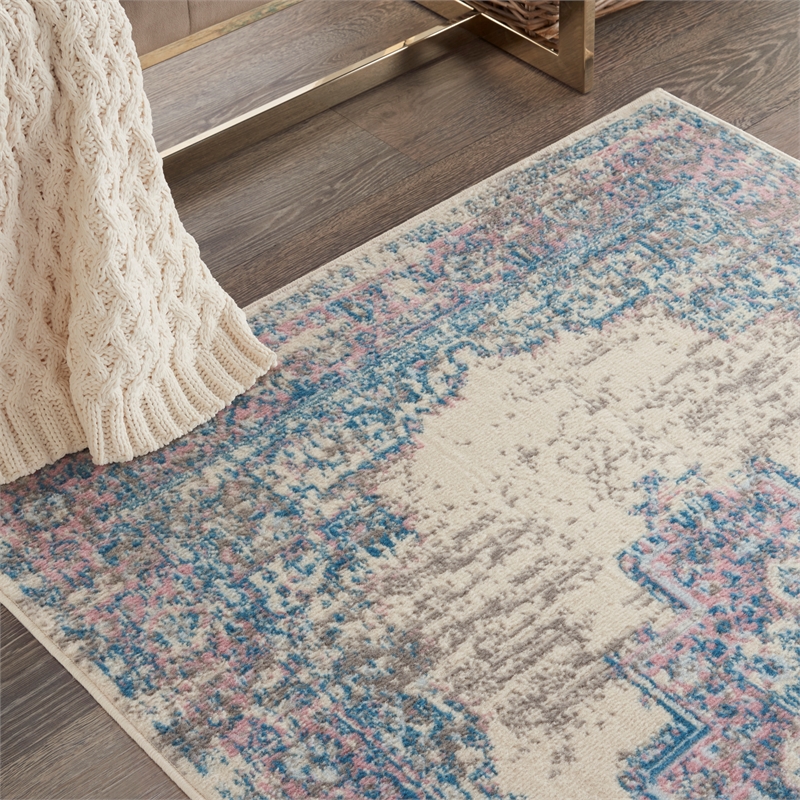 Nourison Grafix 3' x 5' White and Pink Fabric Vintage Area Rug (3' x 5')