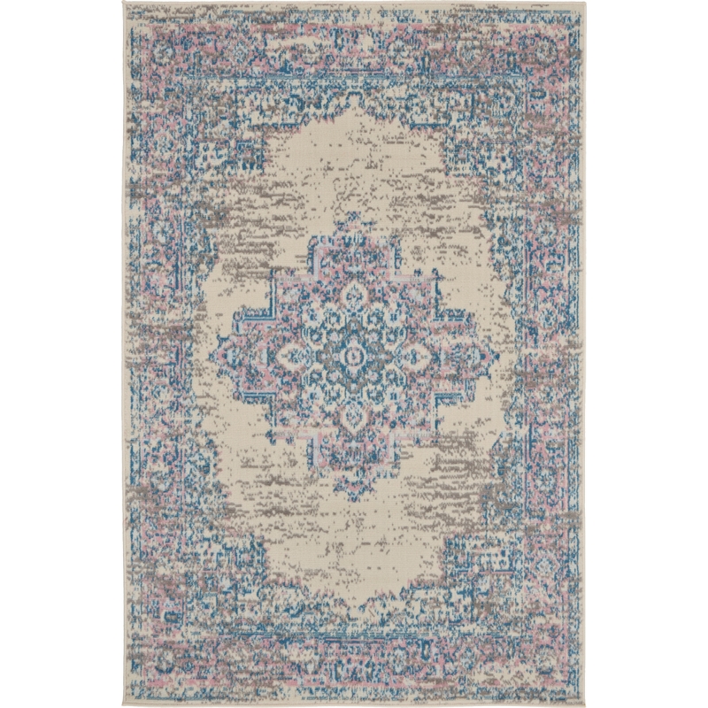 Nourison Grafix 3' x 5' White and Pink Fabric Vintage Area Rug (3' x 5')