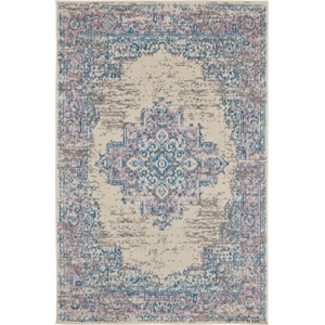 Nourison Grafix 3' x 5' White and Pink Fabric Vintage Area Rug (3' x 5')