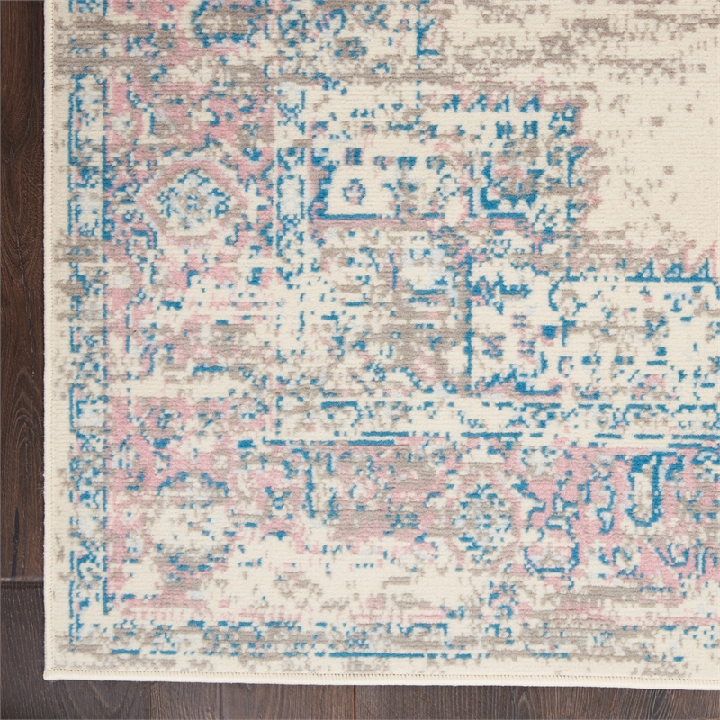 Nourison Grafix 5' x 7' White and Pink Fabric Vintage Area Rug (5' x 7')