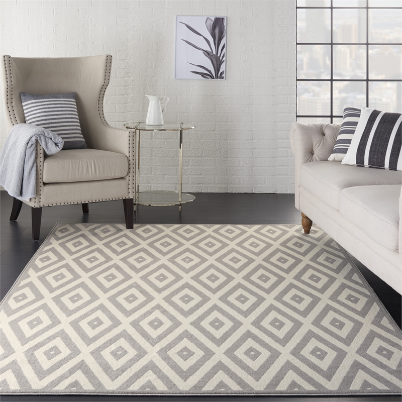 Nourison Grafix 6' x 9' White/Grey Mid-Century Modern Indoor Rug Polypropylene