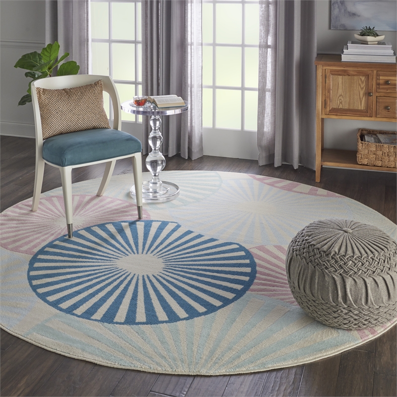 Nourison Grafix 8' x ROUND Ivory/Multi Contemporary Indoor Rug Polypropylene