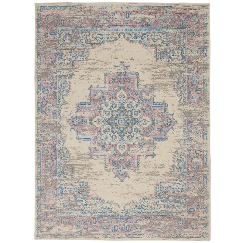 Nourison Grafix 4' x 6' White and Pink Fabric Vintage Area Rug (4' x 6')