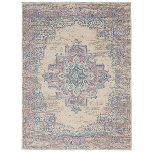 Nourison Grafix 4' x 6' White and Pink Fabric Vintage Area Rug (4' x 6')