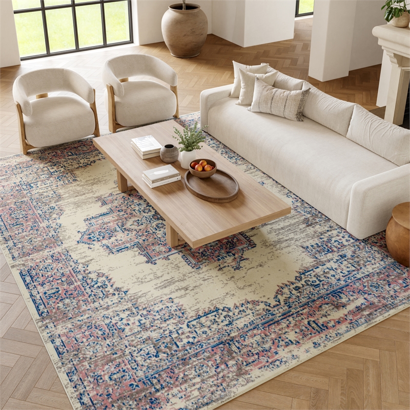 Nourison Grafix 8' x 10' White and Pink Fabric Vintage Area Rug (8' x 10')