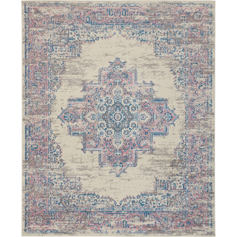 Nourison Grafix 8' x 10' White and Pink Fabric Vintage Area Rug (8' x 10')