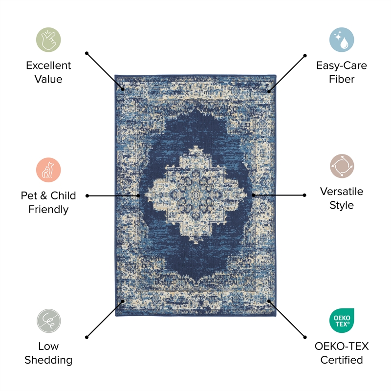 Nourison Grafix 6' x 9' Blue Fabric Vintage Area Rug (6' x 9')