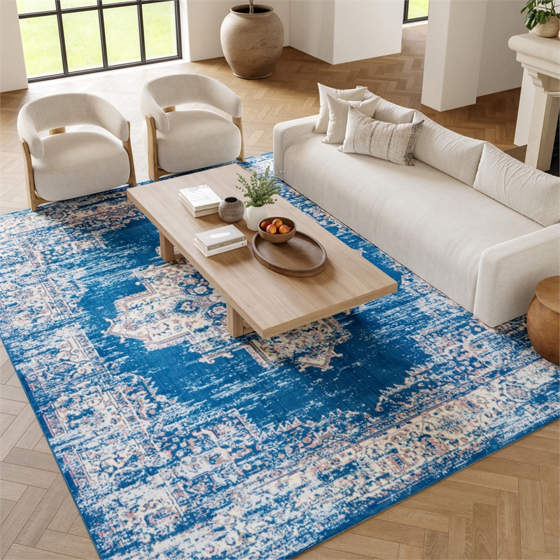 Nourison Grafix 6' x 9' Blue Fabric Vintage Area Rug (6' x 9')