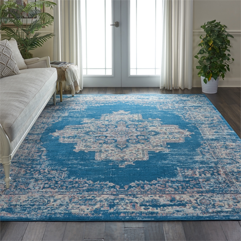 Nourison Grafix 6' x 9' Blue Fabric Vintage Area Rug (6' x 9')