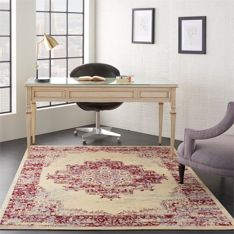 Nourison Grafix 6' x 9' Red and White Fabric Vintage Area Rug (6' x 9')