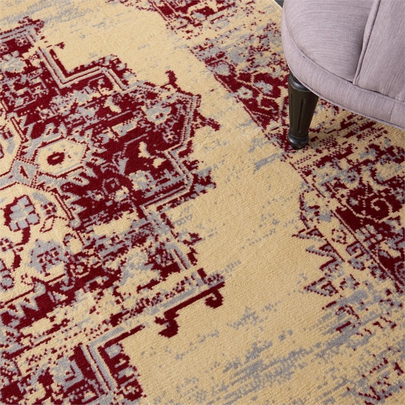 Nourison Grafix 5' x 7' Red and White Fabric Vintage Area Rug (5' x 7')