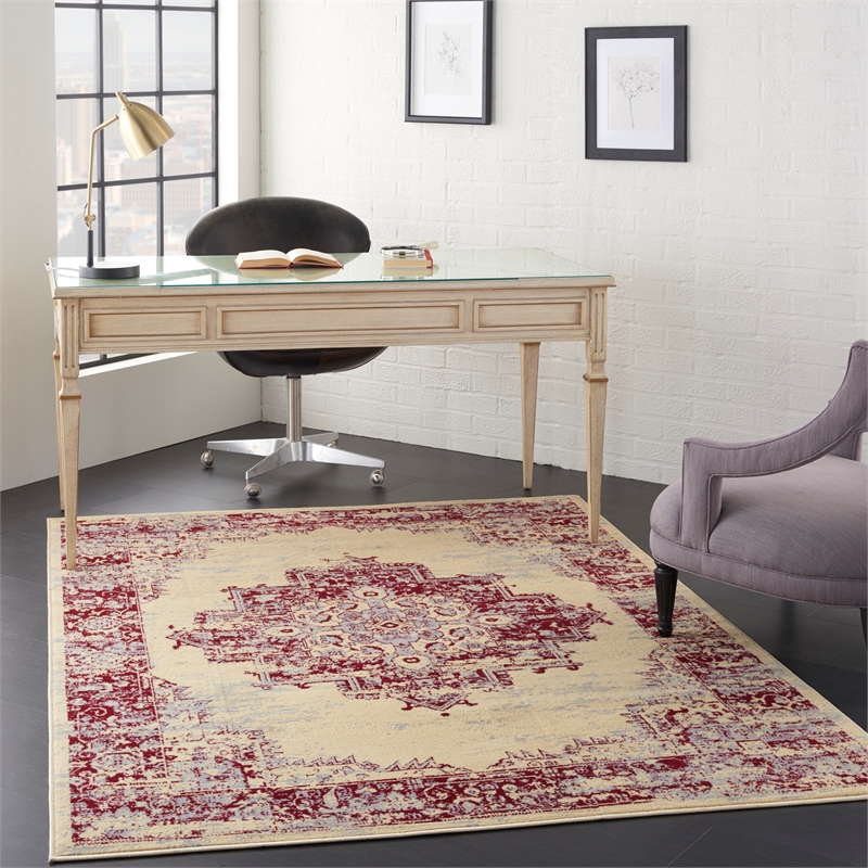 Nourison Grafix 5' x 7' Red and White Fabric Vintage Area Rug (5' x 7')