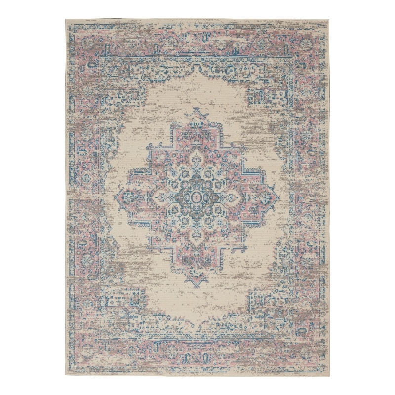 Nourison Grafix 6' x 9' White and Pink Fabric Vintage Area Rug (6' x 9')