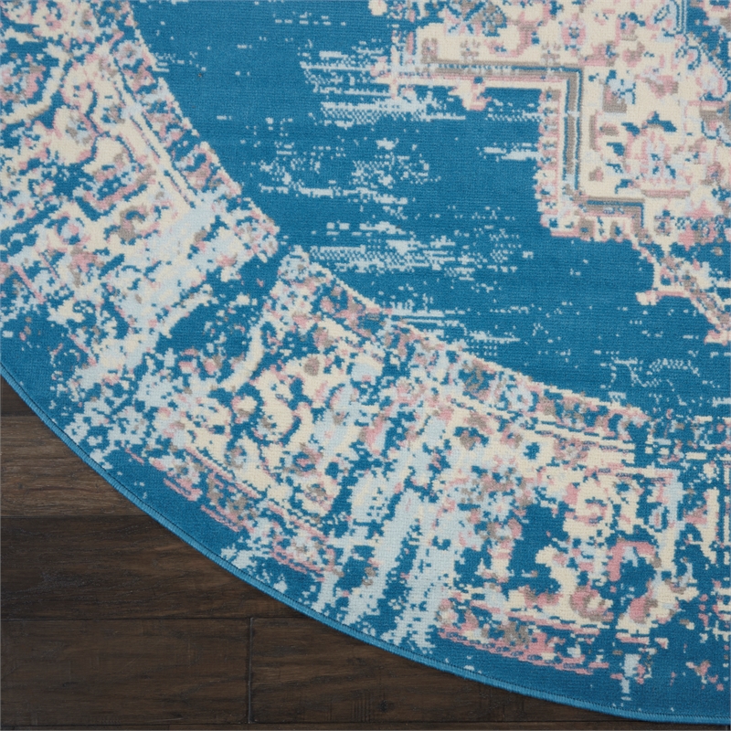 Nourison Grafix 8' x Round Blue Fabric Vintage Area Rug (8' Round)