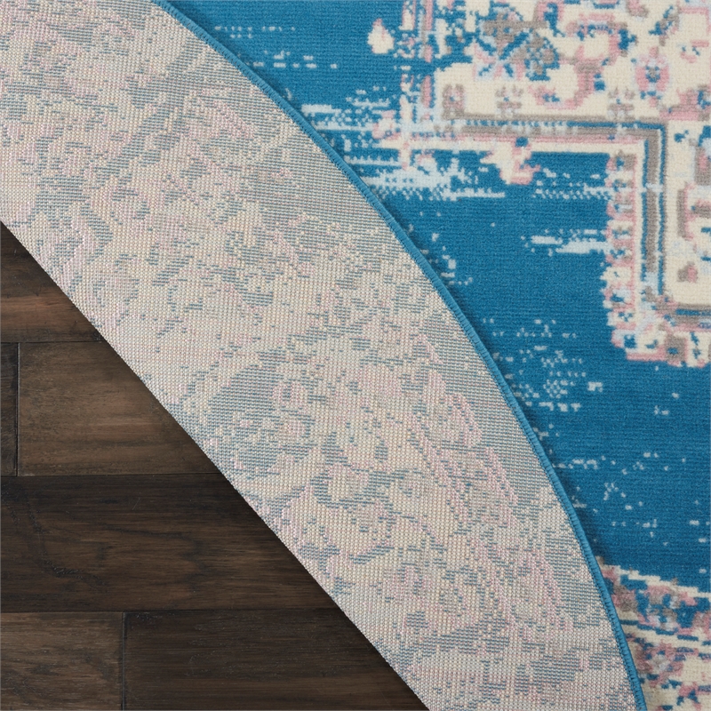 Nourison Grafix 8' x Round Blue Fabric Vintage Area Rug (8' Round)