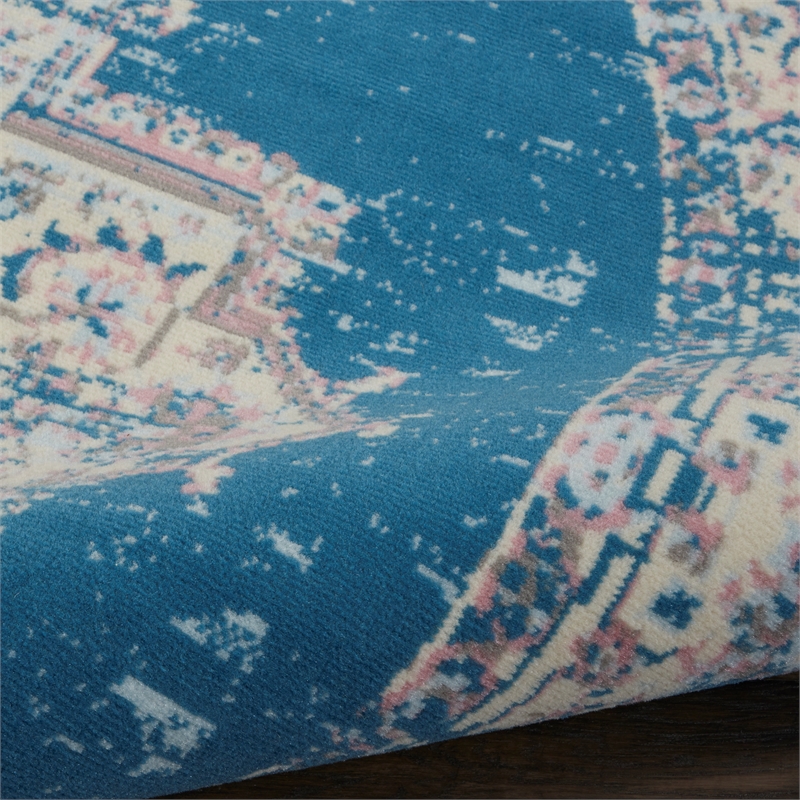 Nourison Grafix 8' x Round Blue Fabric Vintage Area Rug (8' Round)
