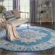 Nourison Grafix 8' x Round Blue Fabric Vintage Area Rug (8' Round)