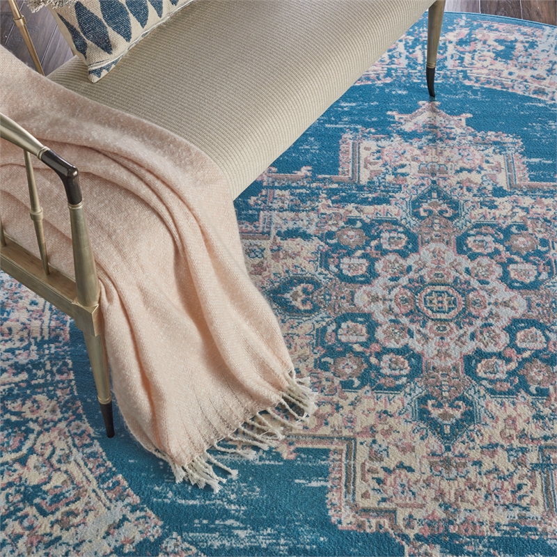 Nourison Grafix 8' x Round Blue Fabric Vintage Area Rug (8' Round)