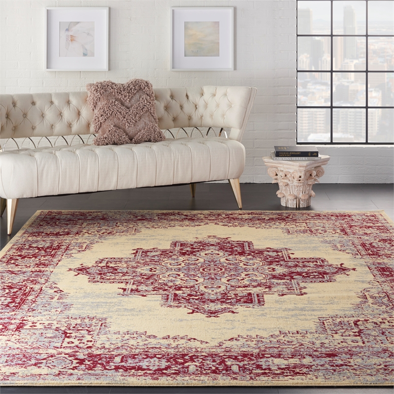 Nourison Grafix 7' x 10' Red and White Fabric Vintage Area Rug (7' x 10')
