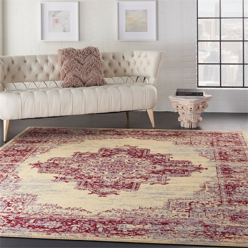 Nourison Grafix 7' x 10' Red and White Fabric Vintage Area Rug (7' x 10')