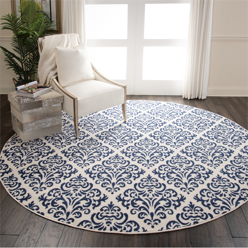 Nourison Grafix 8' x ROUND White/Blue Transitional Indoor Rug Polypropylene