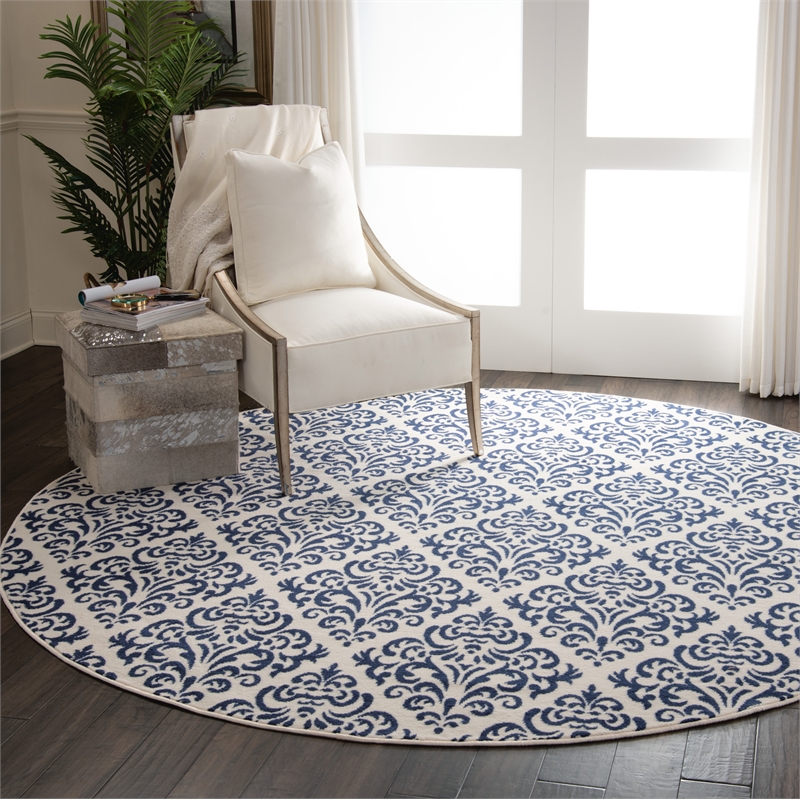 Nourison Grafix 8' x ROUND White/Blue Transitional Indoor Rug Polypropylene