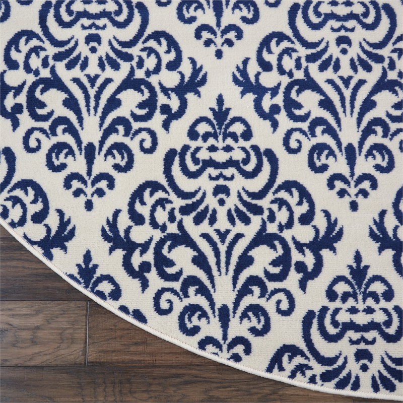 Nourison Grafix 8' x ROUND White/Blue Transitional Indoor Rug Polypropylene