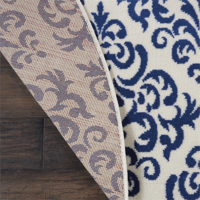 Nourison Grafix 8' x ROUND White/Blue Transitional Indoor Rug Polypropylene
