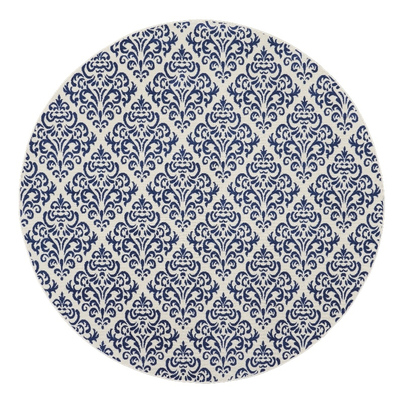 Nourison Grafix 8' x ROUND White/Blue Transitional Indoor Rug Polypropylene