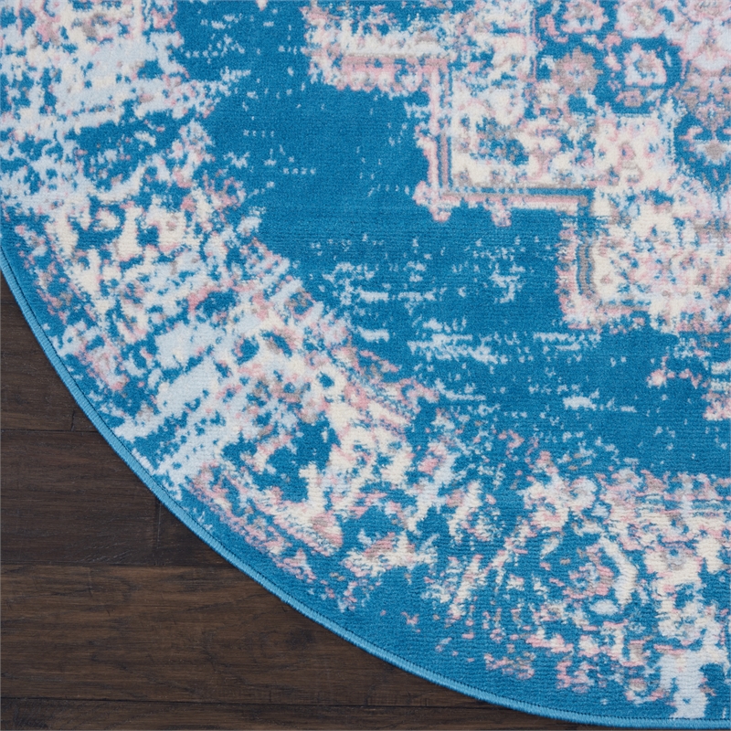 Nourison Grafix 5' x Round Blue Fabric Vintage Area Rug (5' Round)