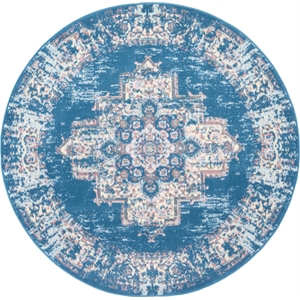 Nourison Grafix 5' x Round Blue Fabric Vintage Area Rug (5' Round)