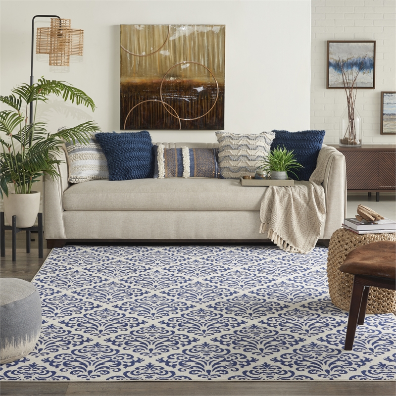 Nourison Grafix 7' x 10' White/Blue Transitional Indoor Rug Polypropylene