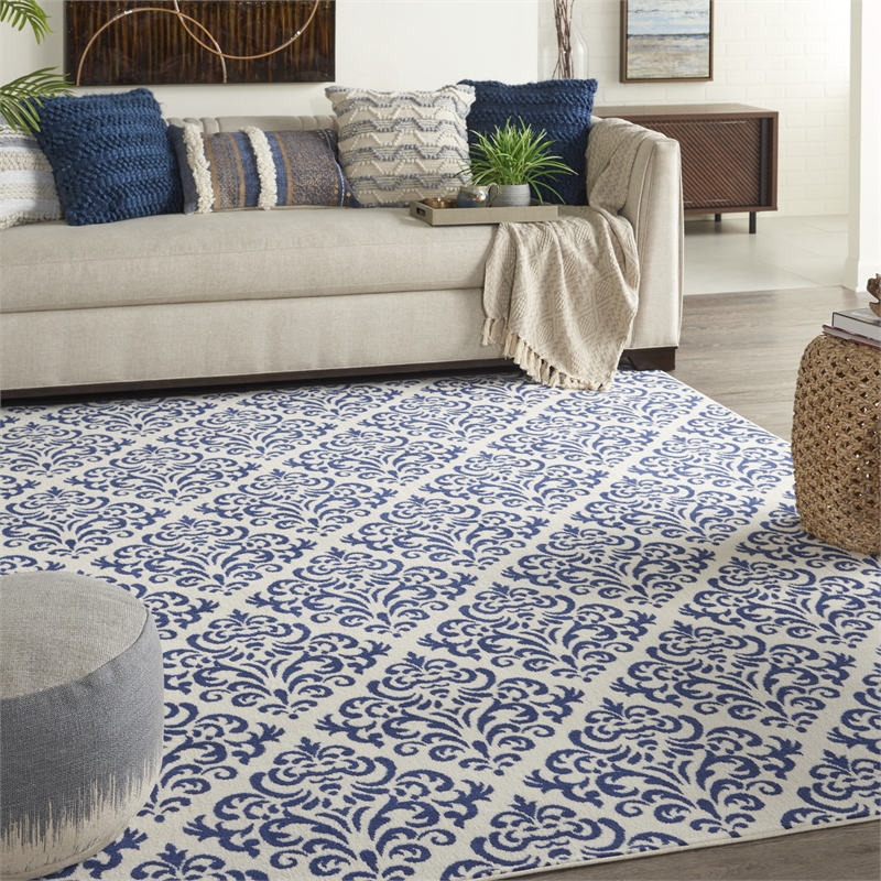 Nourison Grafix 7' x 10' White/Blue Transitional Indoor Rug Polypropylene