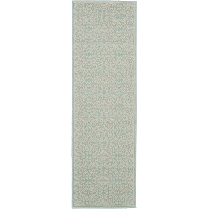 Nourison Jubilant 7' Runner Aqua Fabric Farmhouse Area Rug (7' Runner)
