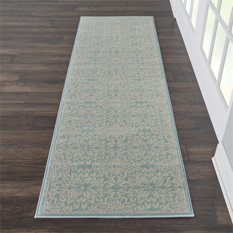 Nourison Jubilant 7' Runner Aqua Fabric Farmhouse Area Rug (7' Runner)